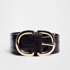 Nasty Gal Black Croc Faux Leather Belt